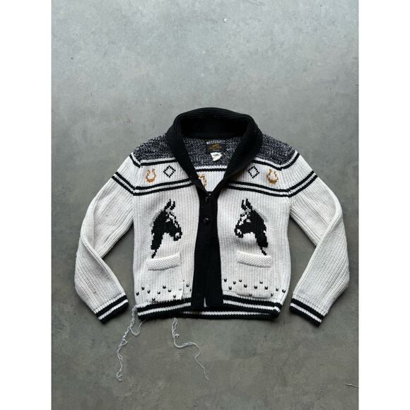 Vintage Other - 1950s Vintage Western Sears Men’s Size M Cowboy Horses Sweater Cardigan Flaws